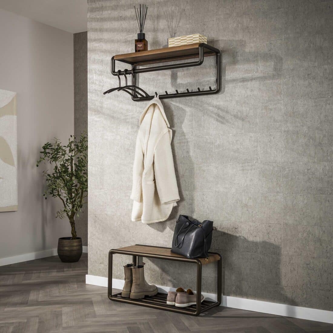 Zijlstra Kapstok Luno Roede En Hoedenplank 8 Haken Drift Brown