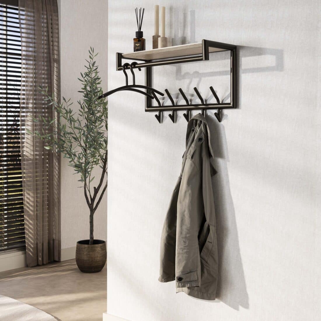 Zijlstra Kapstok Terra Roede En Hoedenplank 2 215 5 Haken 65cm Melamine Travertine