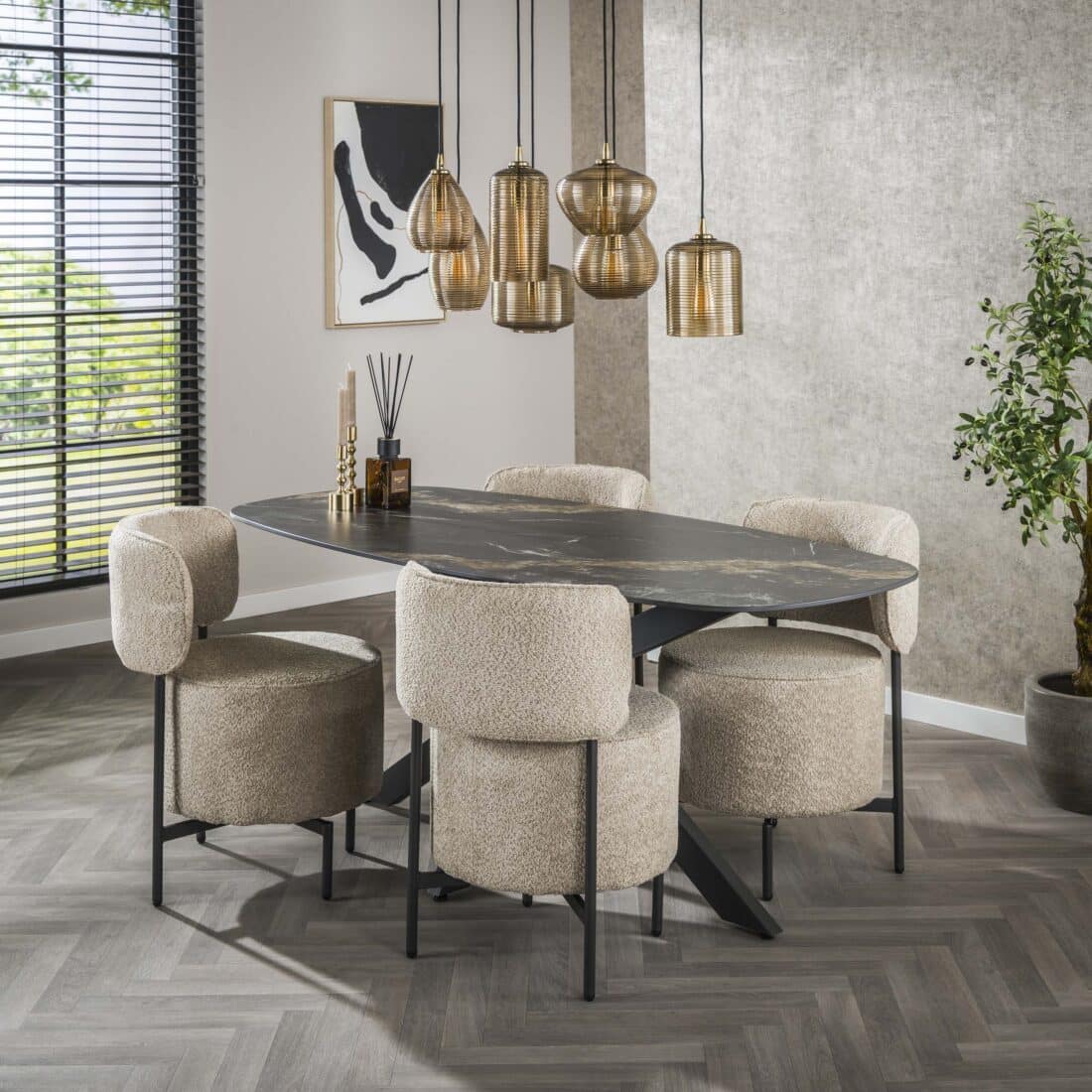 Zijlstra Eettafel Spider Deens Ovaal 180cm Keramiek Fossil Black