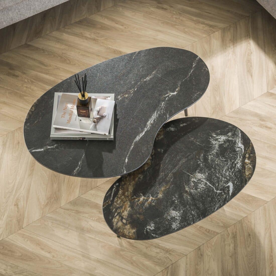 Zijlstra Salontafel Fossil Niervormig Set Van 2 Keramiek Fossil Black