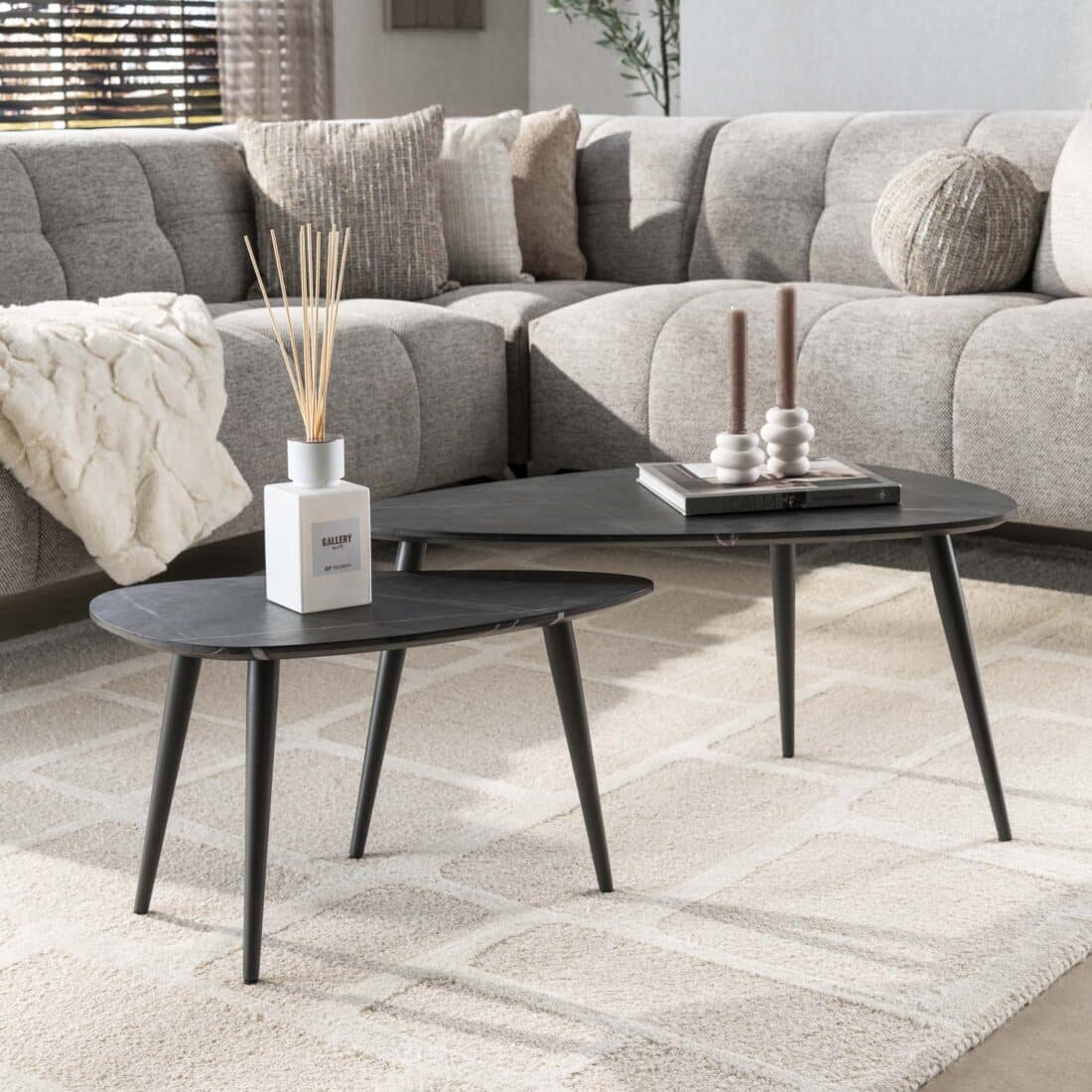 Zijlstra Salontafel Onyx Peervormig Set Van 2 3d Melamine Graphite