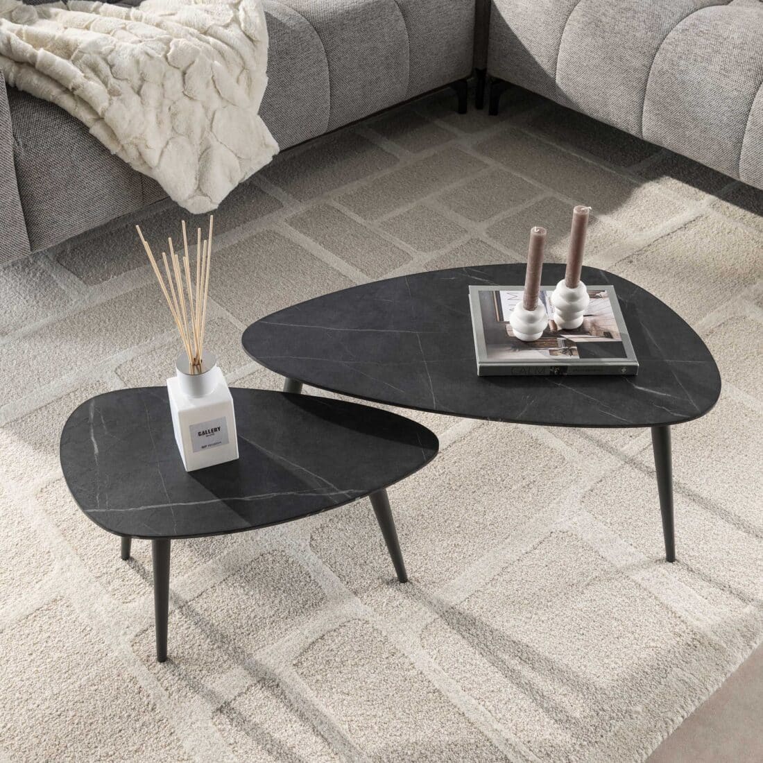 Zijlstra Salontafel Onyx Peervormig Set Van 2 3d Melamine Graphite