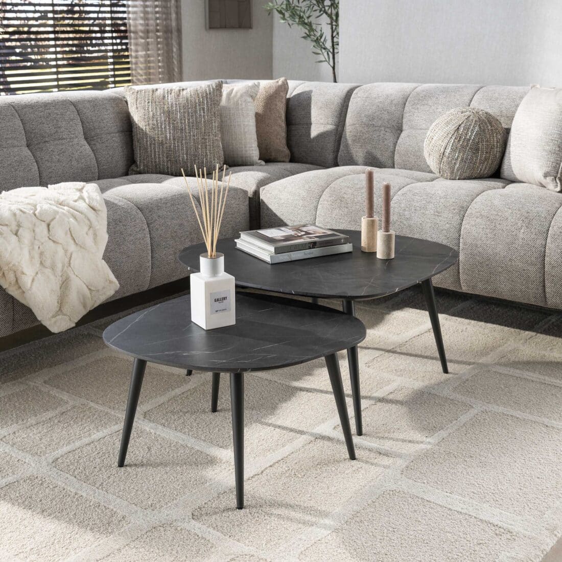 Zijlstra Salontafel Onyx Rock Set Van 2 3d Melamine Graphite