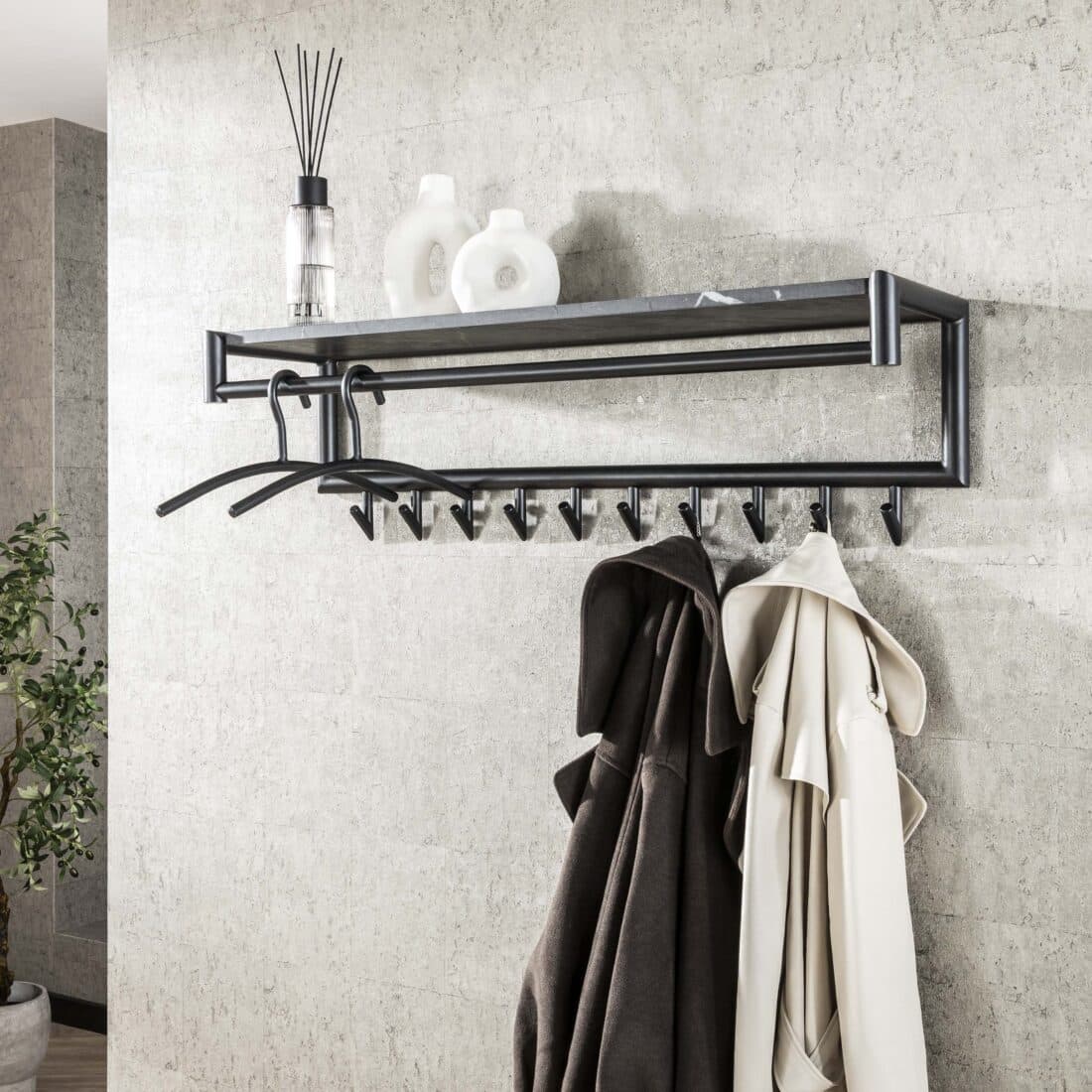 Zijlstra Kapstok Tenaro Roede En Hoedenplank 10 Haken 3d Melamine Graphite