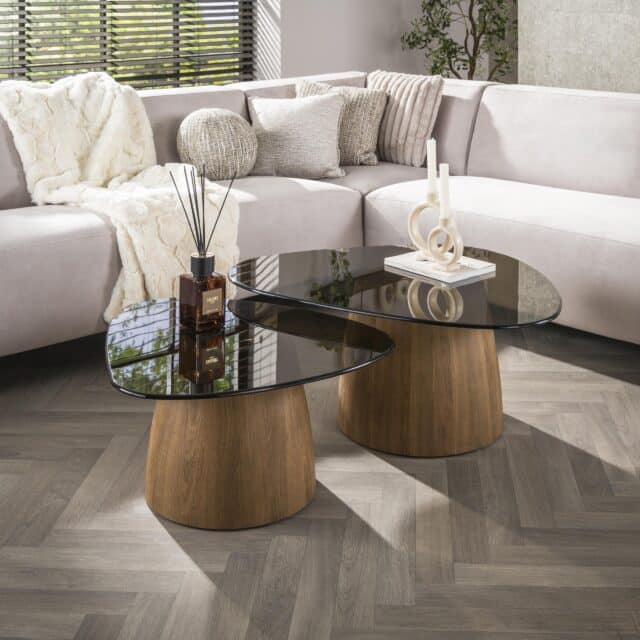 Zijlstra Salontafel Tinto Driehoekig Set Van 2 Brons Glas