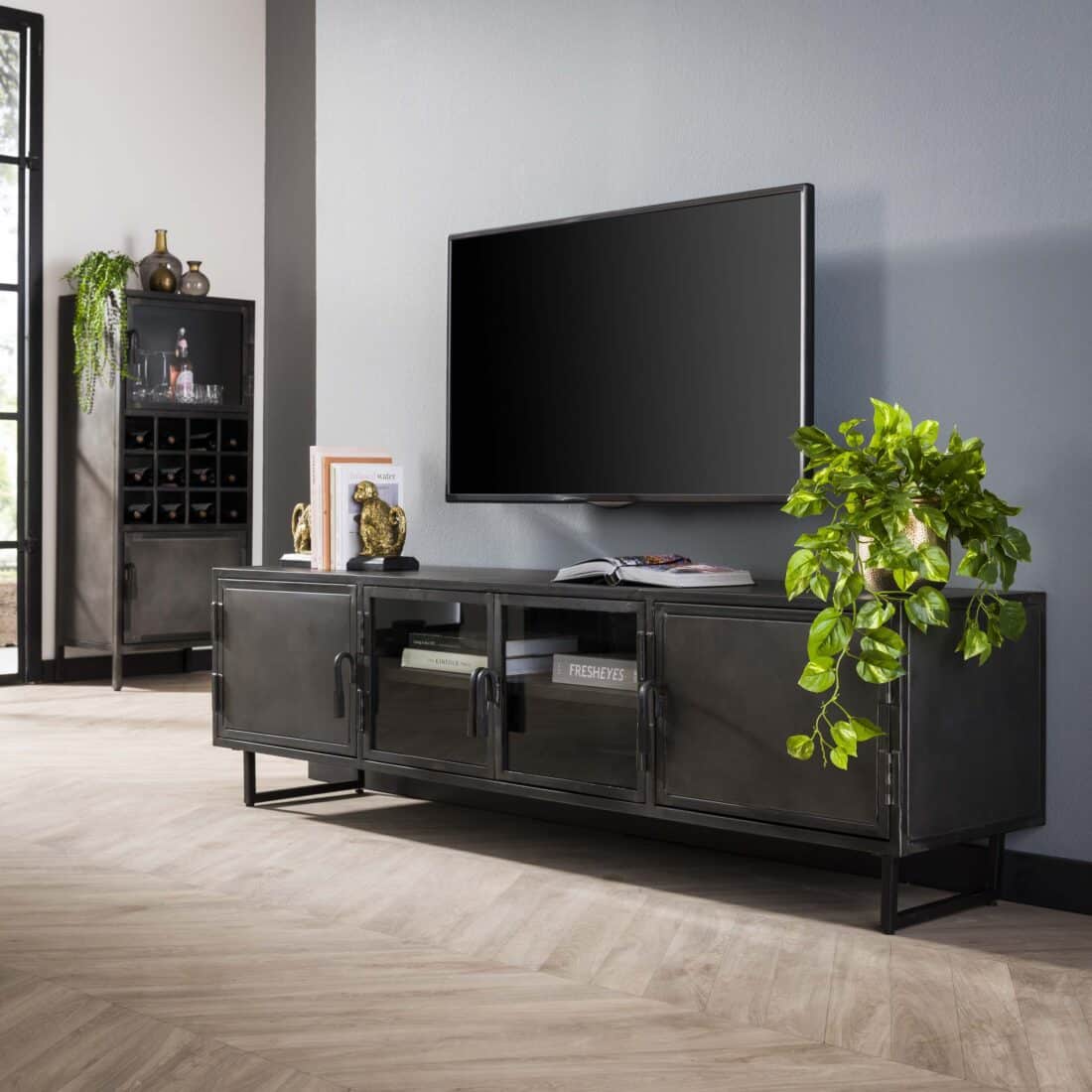 Zijlstra Tv Meubel Rift Metal 4 Deuren Gunmetal
