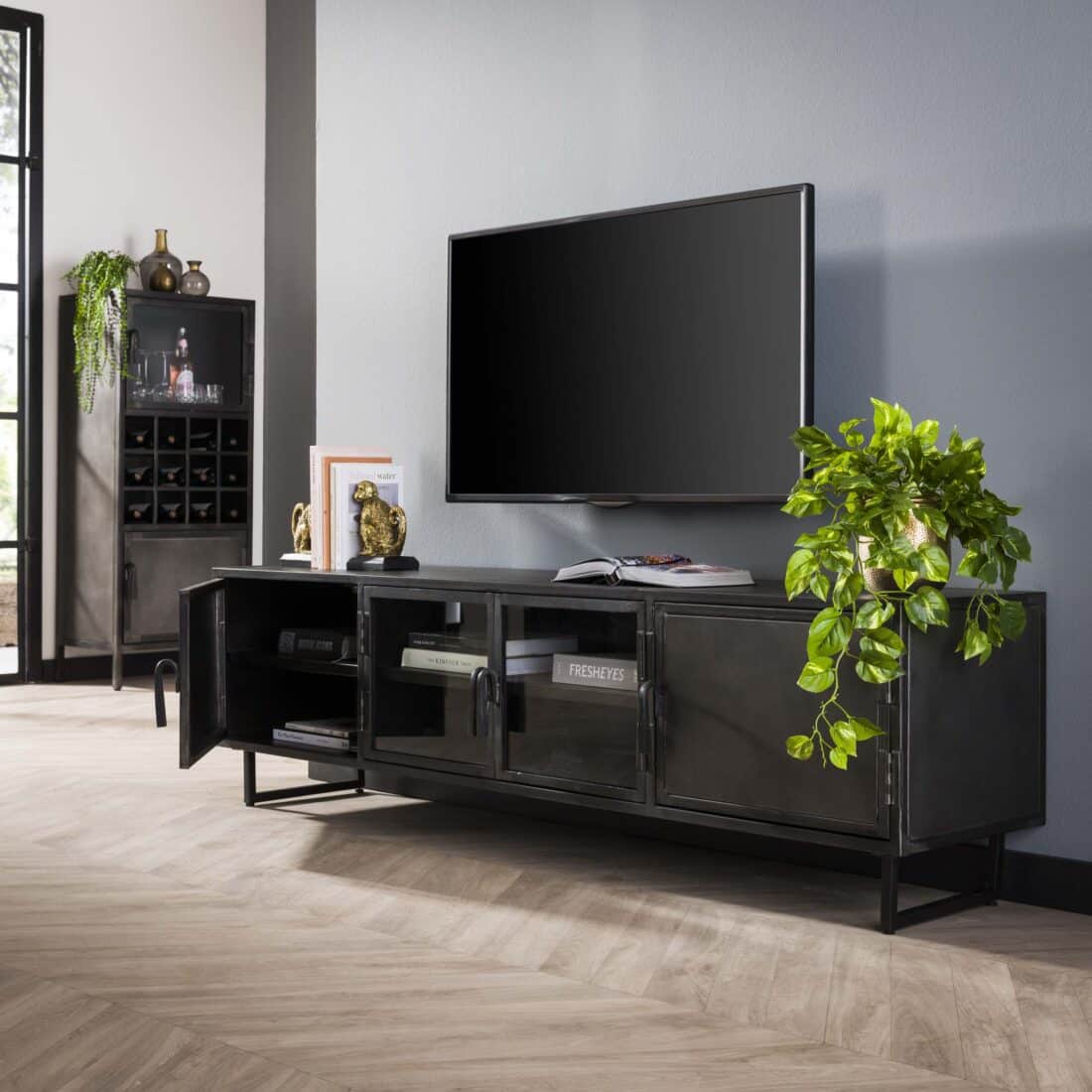 Zijlstra Tv Meubel Rift Metal 4 Deuren Gunmetal