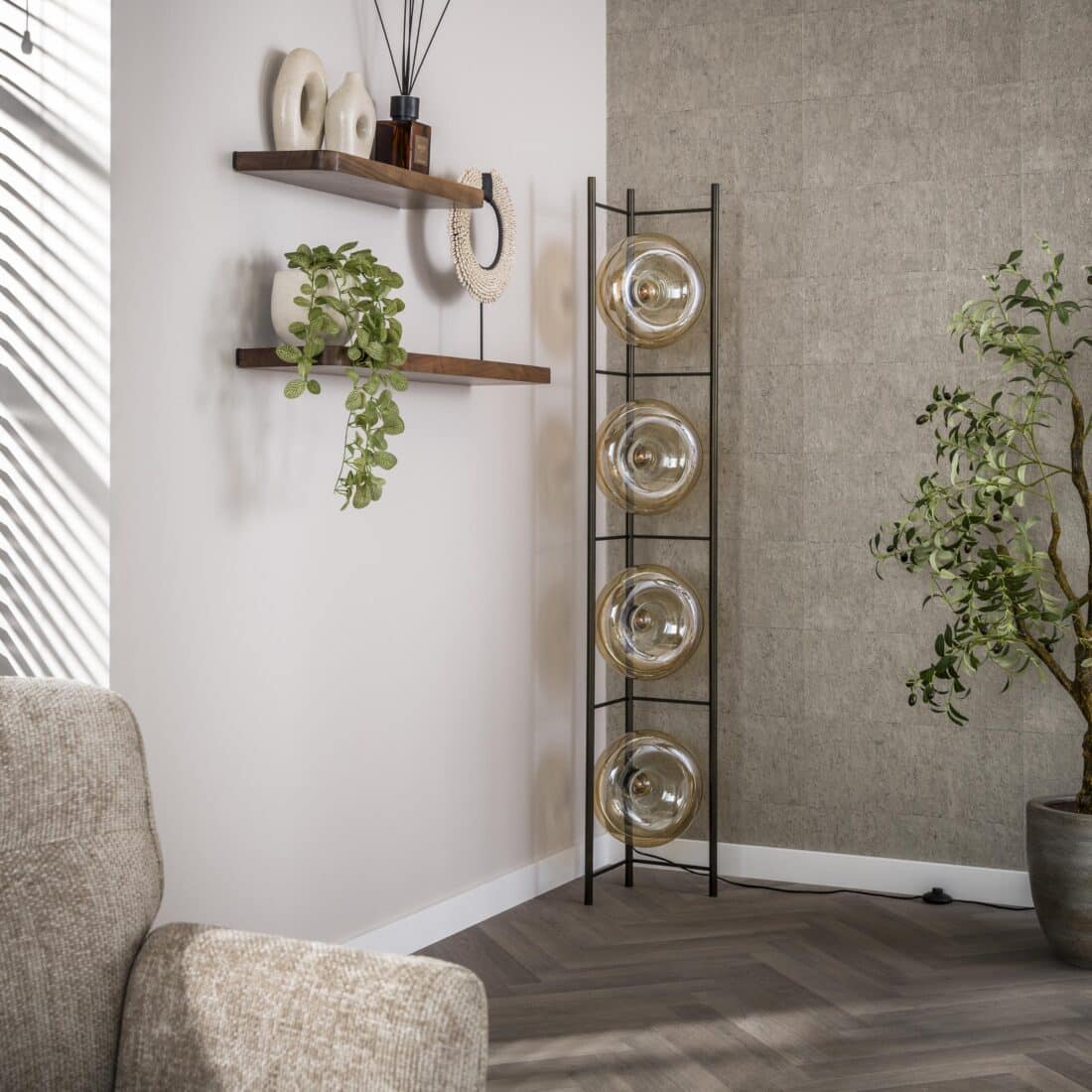 Zijlstra Vloerlamp Soll 4 Lichts Amber Glas