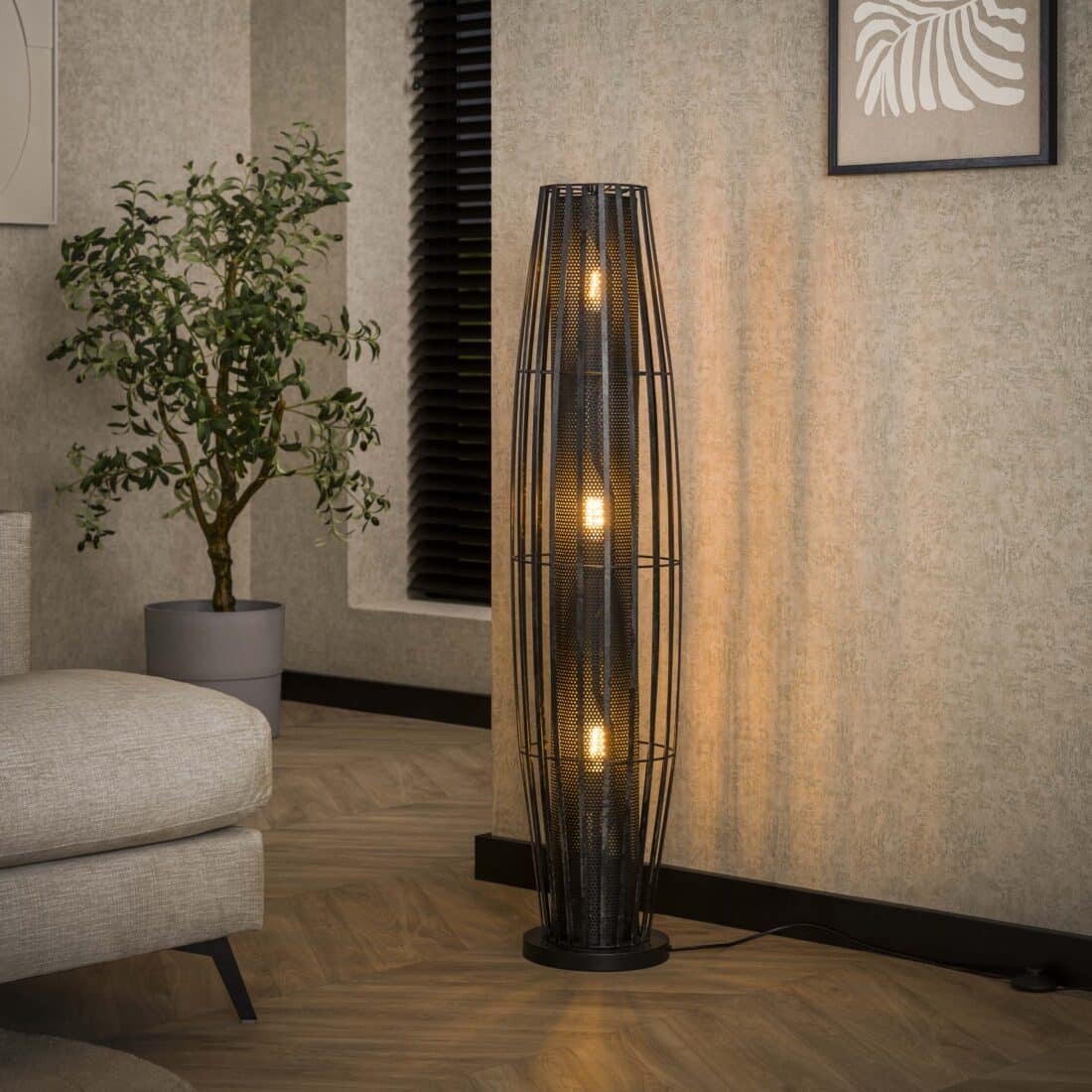 Zijlstra Vloerlamp Cylinder Mesh 3 Lichts 120cm Charcoal