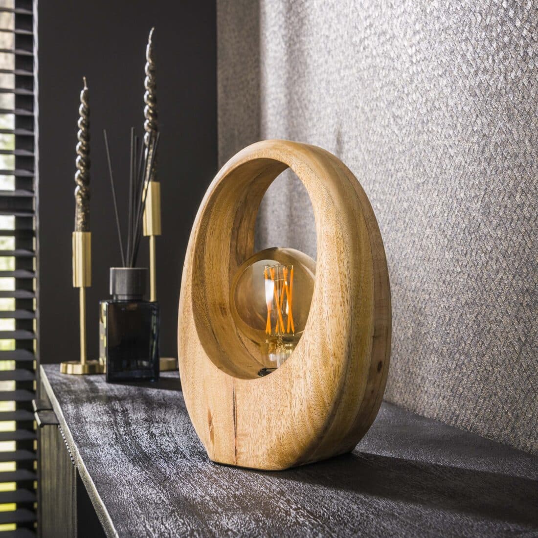 Zijlstra Tafellamp Arch Wood 1 Lichts Massief Mango