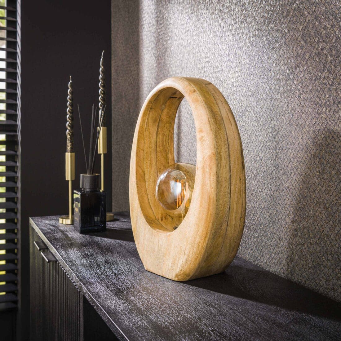 Zijlstra Tafellamp Arch Wood L 1 Lichts Massief Mango