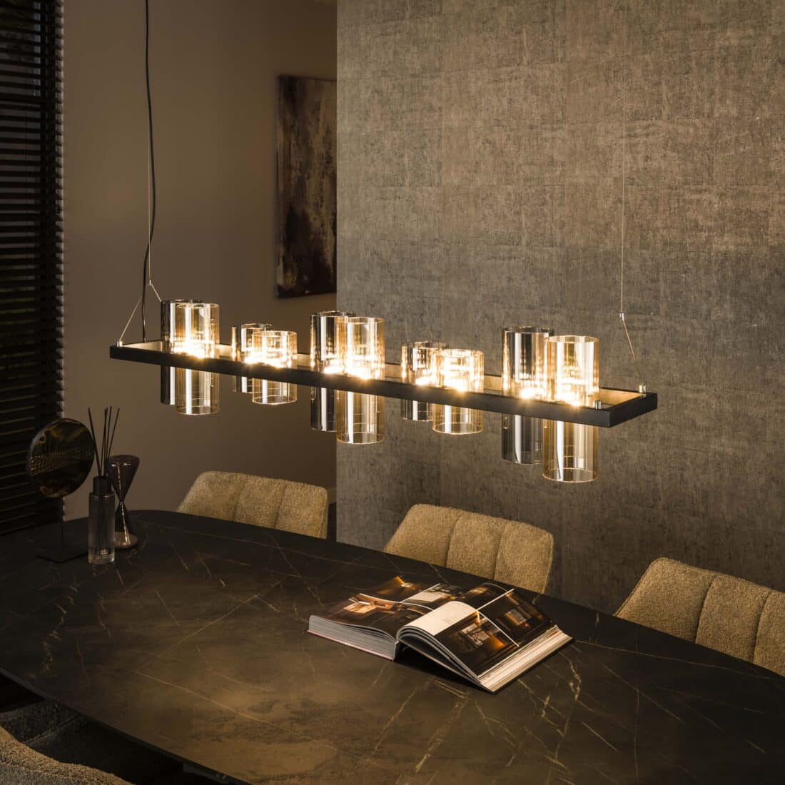 Zijlstra Hanglamp Cylinder Glass 10 Light Artic Zwart