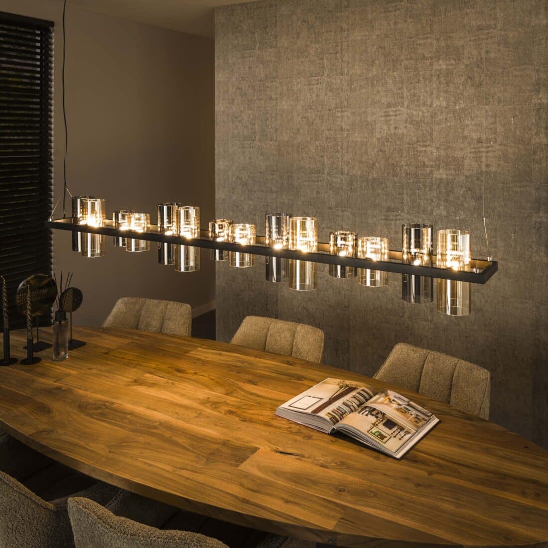 Zijlstra Hanglamp Cylinder Glass 14 Lichts Artic Zwart