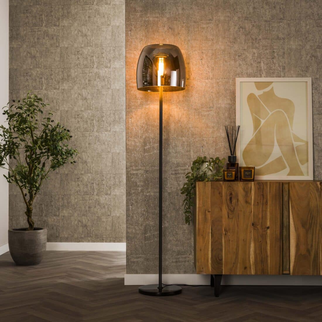 Zijlstra Vloerlamp Drift Glass 1 Lichts Smoke Grey Glas