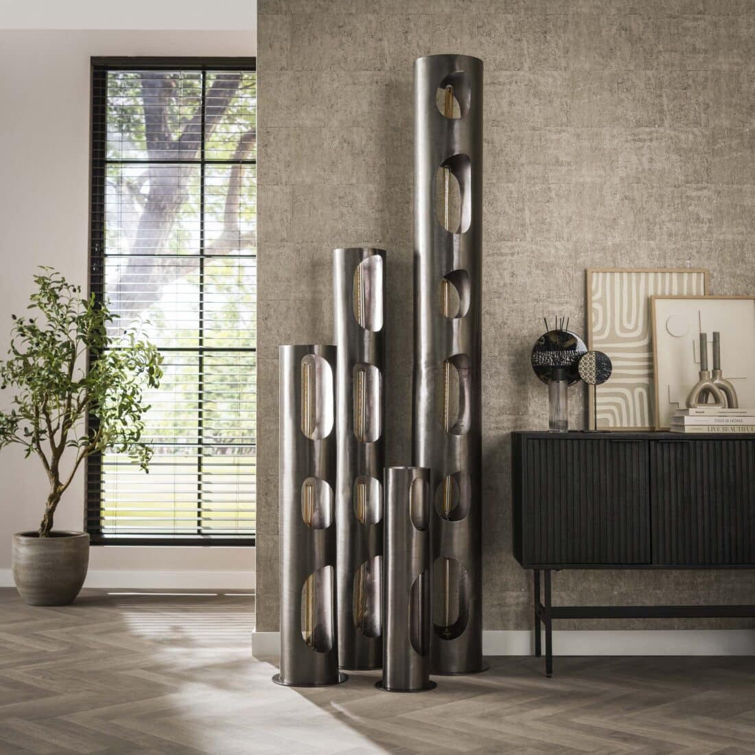 Zijlstra Vloerlamp Organic Cylinder 3 Lichts Zwart Nikkel