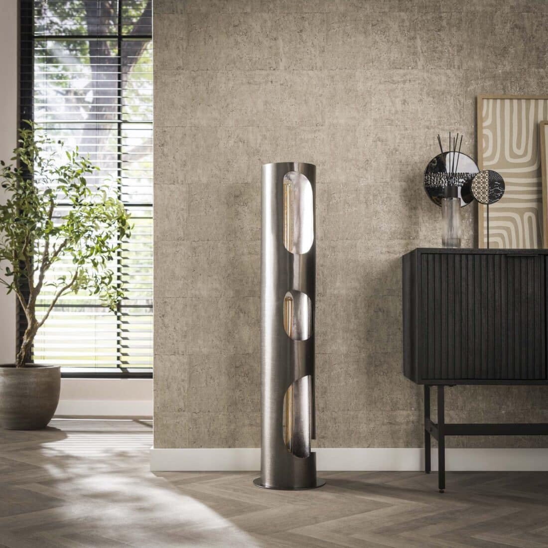 Zijlstra Vloerlamp Organic Cylinder 3 Lichts Zwart Nikkel