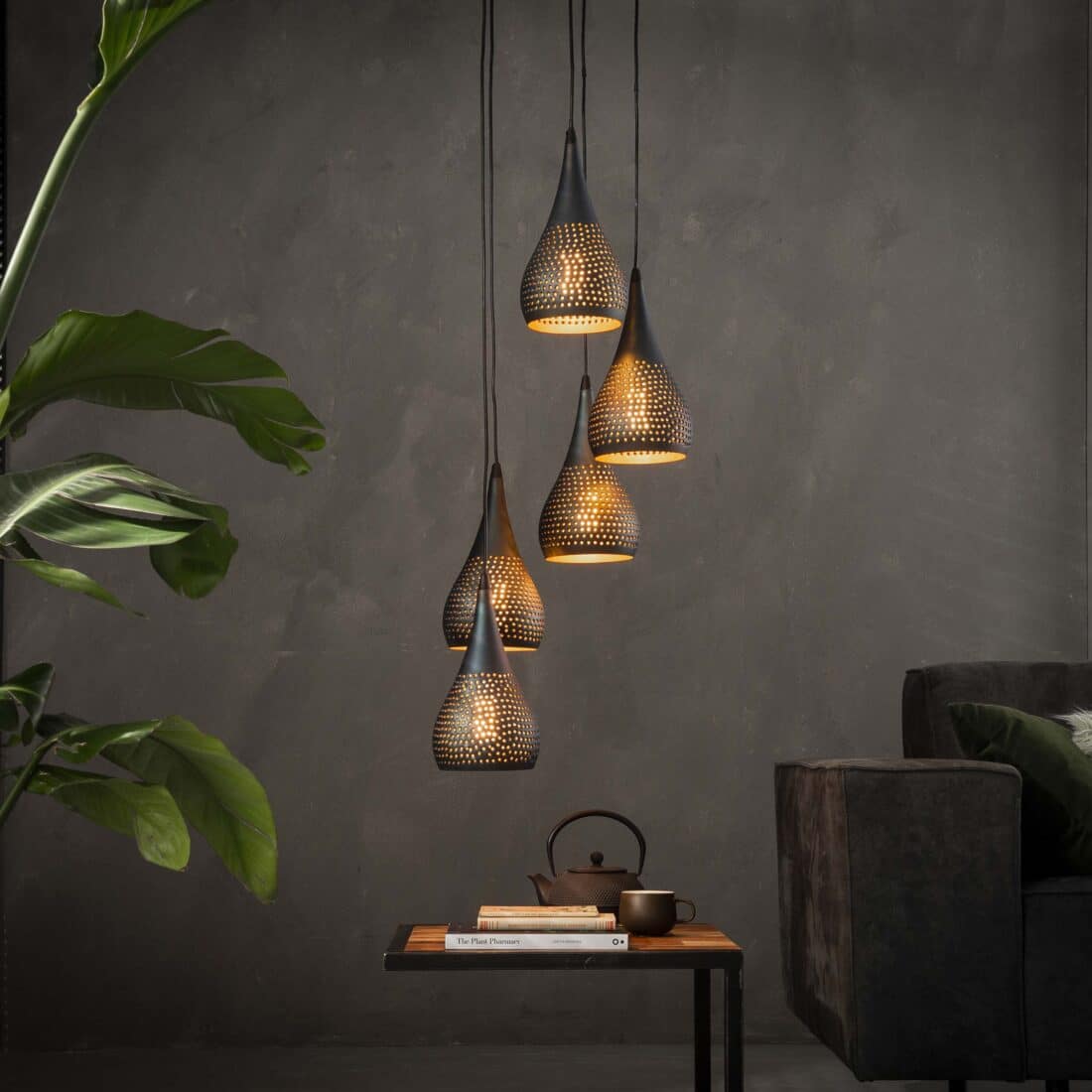 Zijlstra Hanglamp Punch Getrapt 5 Lichts Zwart Bruin