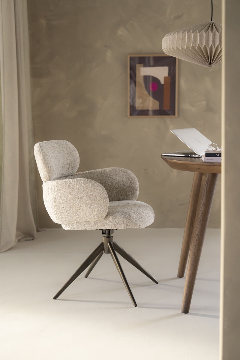 Eleonora eetkamerstoel Darcio draaibaar met arm beige Eleonora eetkamerstoel Darcio draaibaar met arm beige