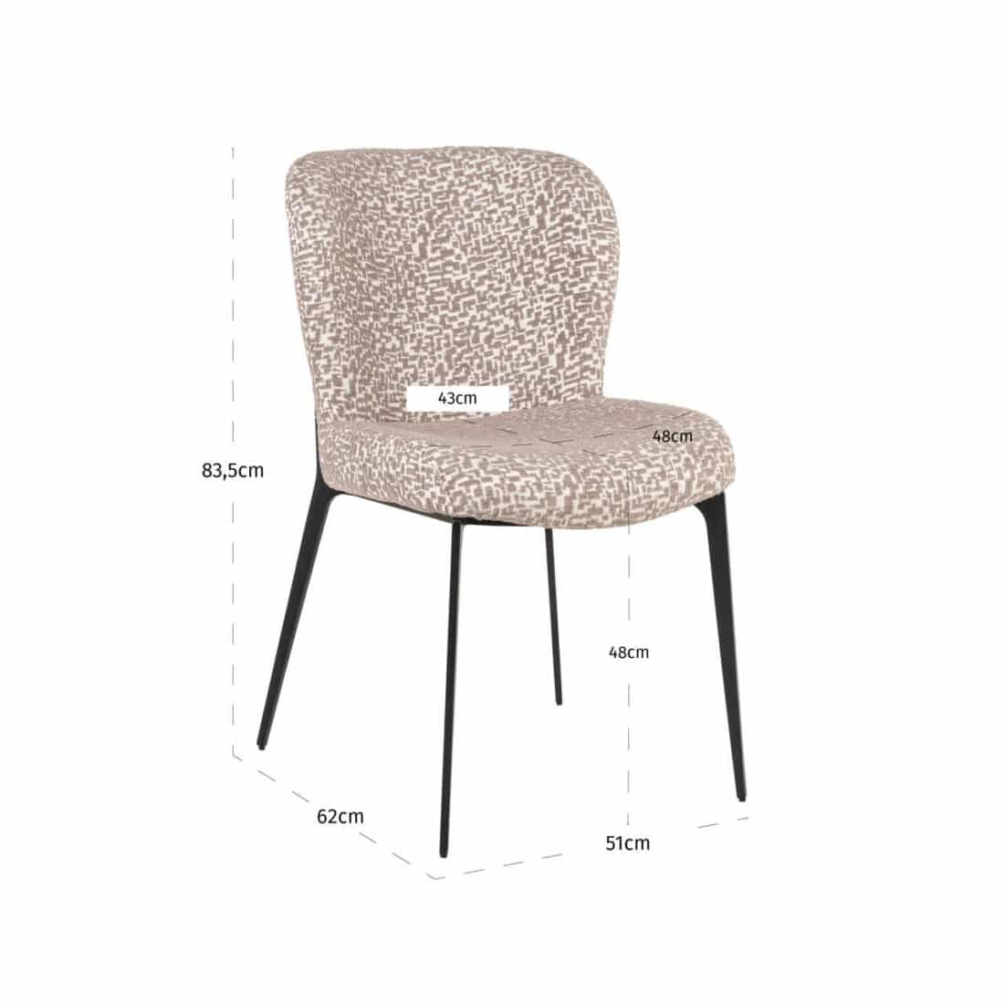 afmetingen Richmond Interiors eetkamerstoel Sergio natural geo