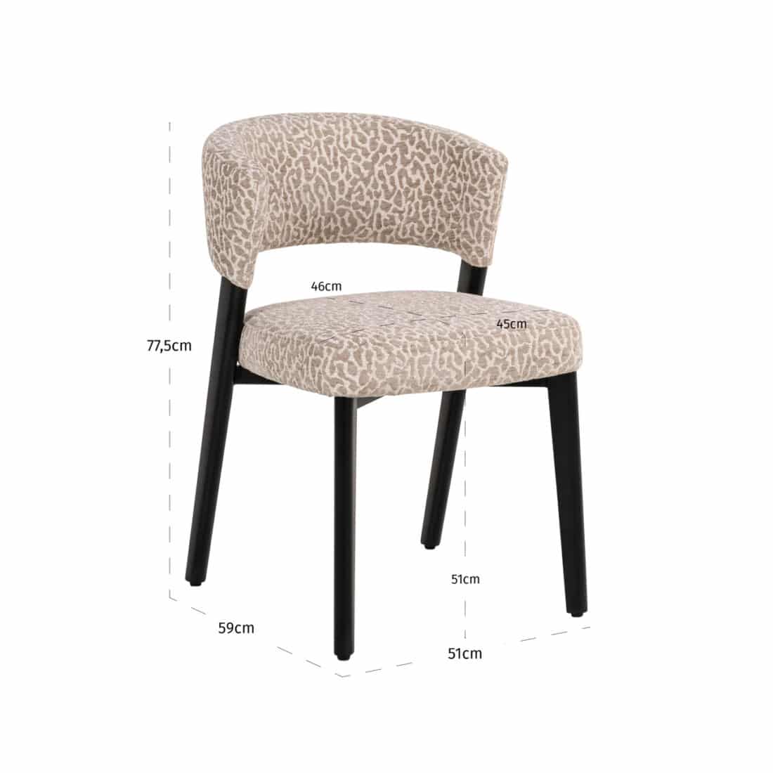 afmetingen Richmond Interiors eetkamerstoel Zeno beige leopard