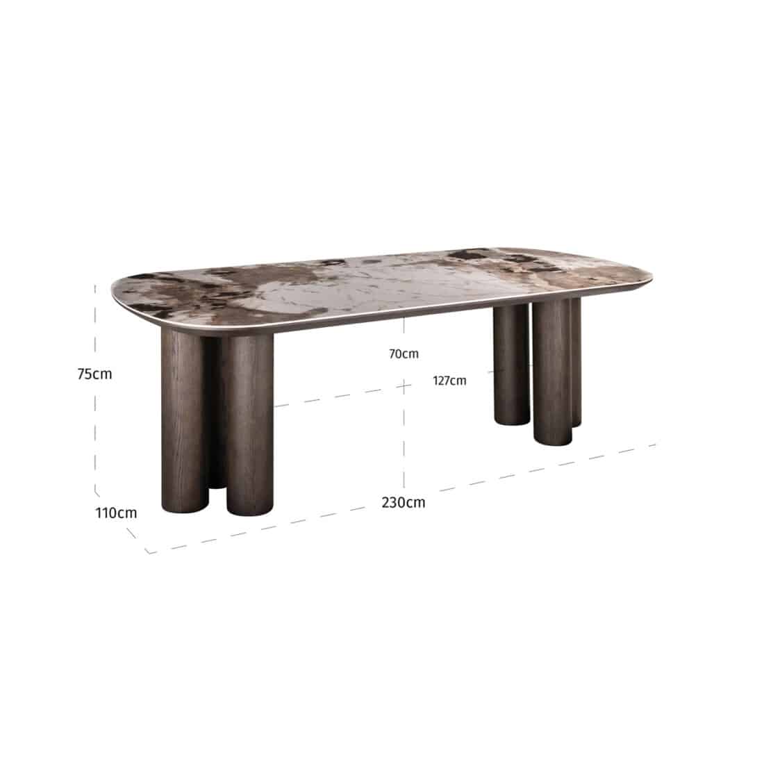 afmetingen Richmond Interiors eettafel Langford 230 cm keramiek