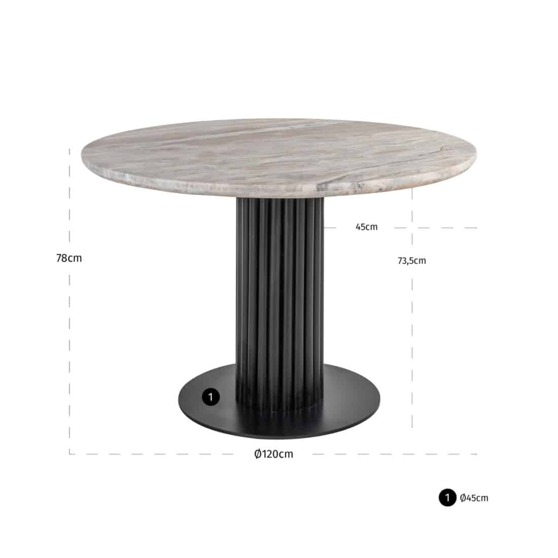 afmetingen Richmond Interiors eettafel Nyon 120 cm rond marmer