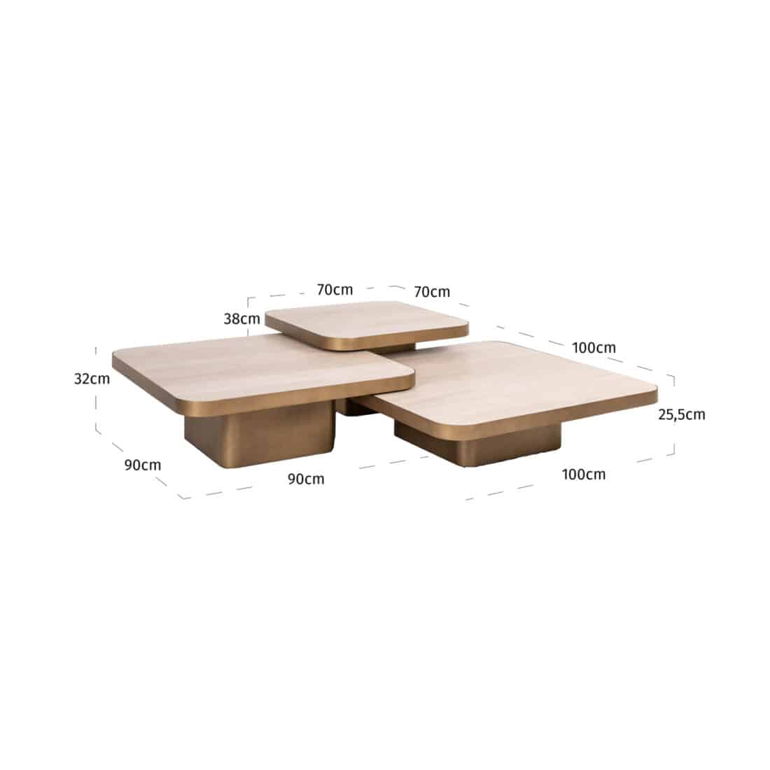 afmetingen Richmond Interiors salontafel Cumulus 100x100x37 cm keramiek (Set van 3)