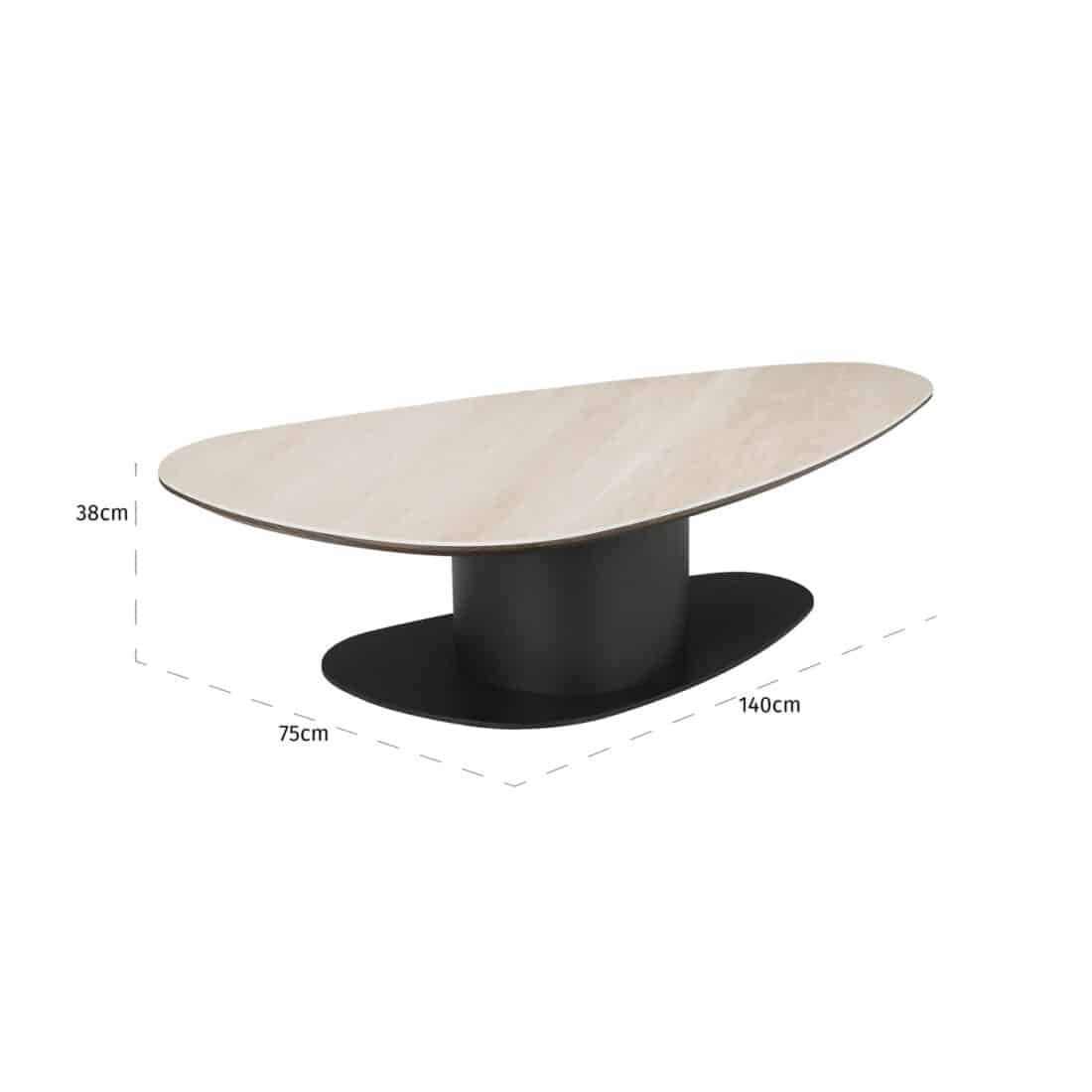 afmetingen Richmond Interiors salontafel Ritz 140x75x38 cm travertin