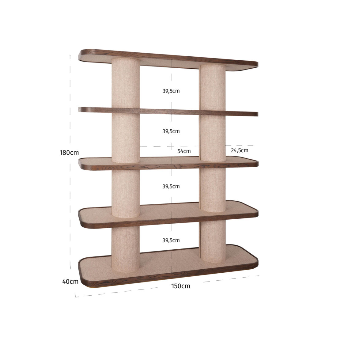 afmetingen Richmond Interiors wandkast Willox 150x40x180 cm linnen glas