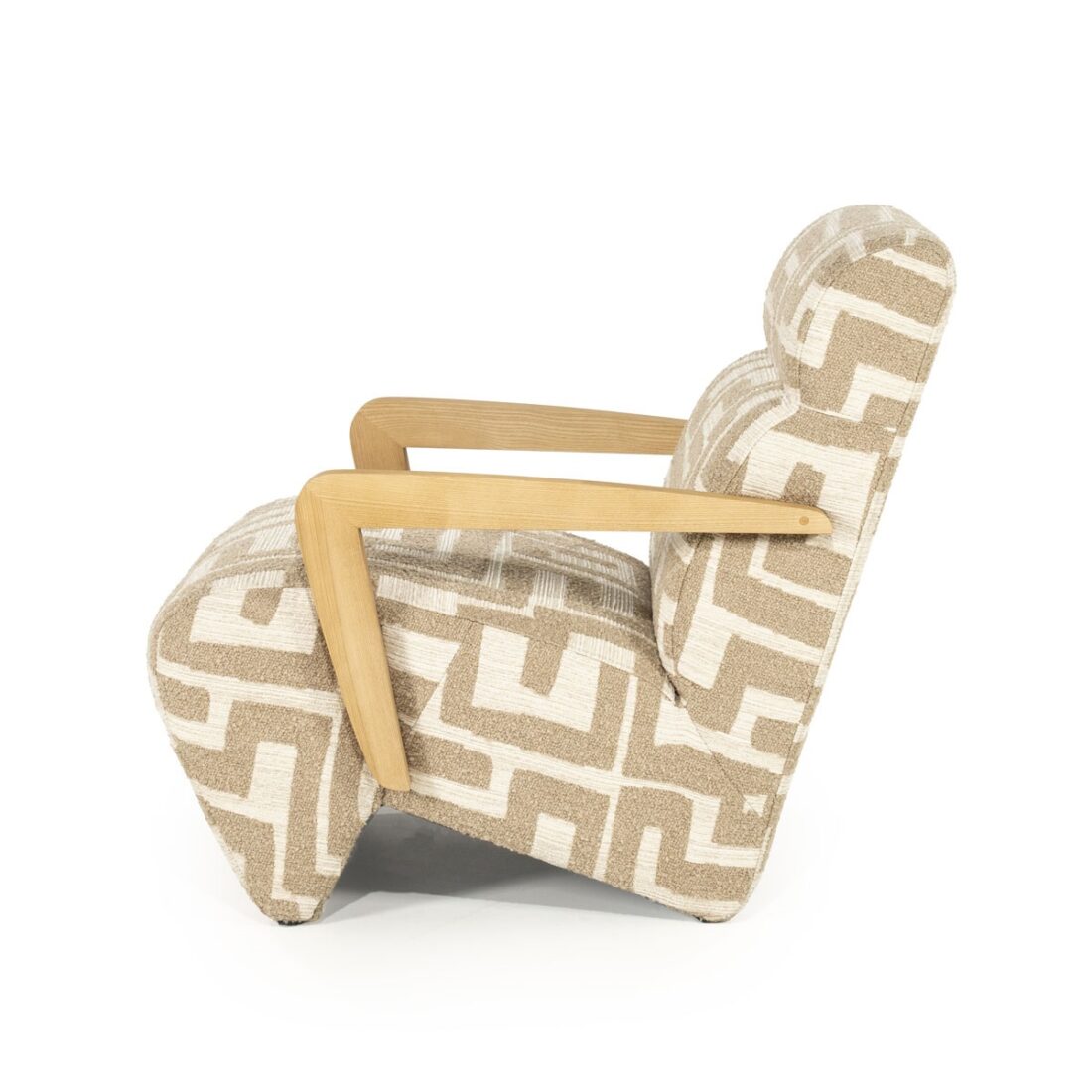 zijkant Eleonora fauteuil Olek met arm taupe zijkant Eleonora fauteuil Olek met arm taupe