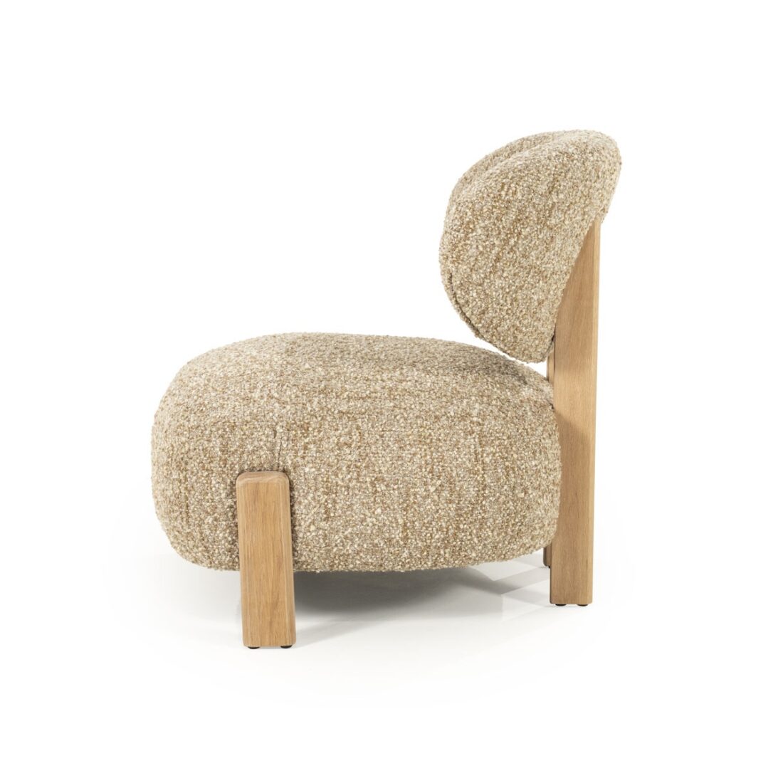 zijkant Eleonora fauteuil Reza taupe onderstel naturel zijkant Eleonora fauteuil Reza taupe onderstel naturel
