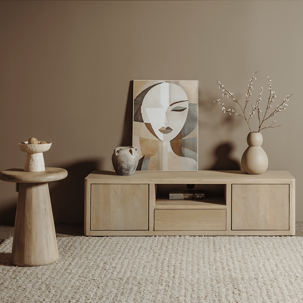 Tower Living tv meubel zwevend/ staand Tenna 150x45x40 cm mangohout naturel