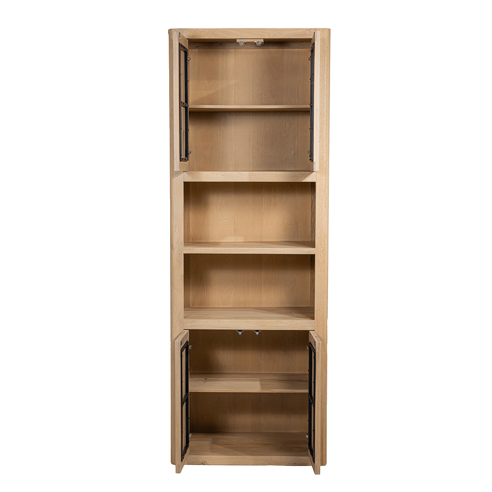 open Tower Living opbergkast Tenna 80x45x220 cm 4 deurs 2 open vakken mangohout naturel