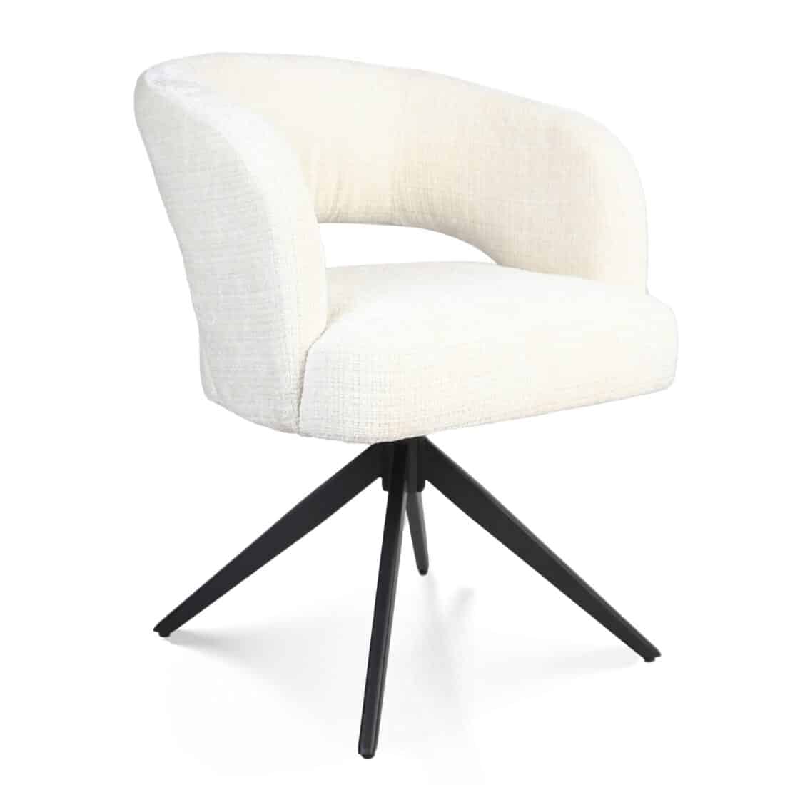 Starfurn Draaibare Eetkamerstoel Demi Met Armleuning Off White Poot Zwart