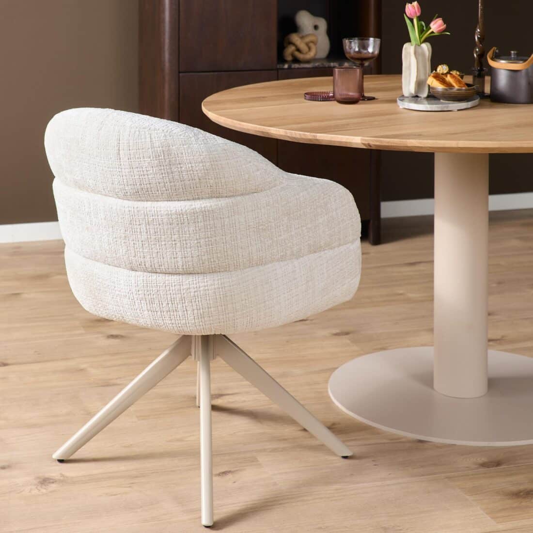 Starfurn Draaibare Eetkamerstoel Bella Off White Poot Zand