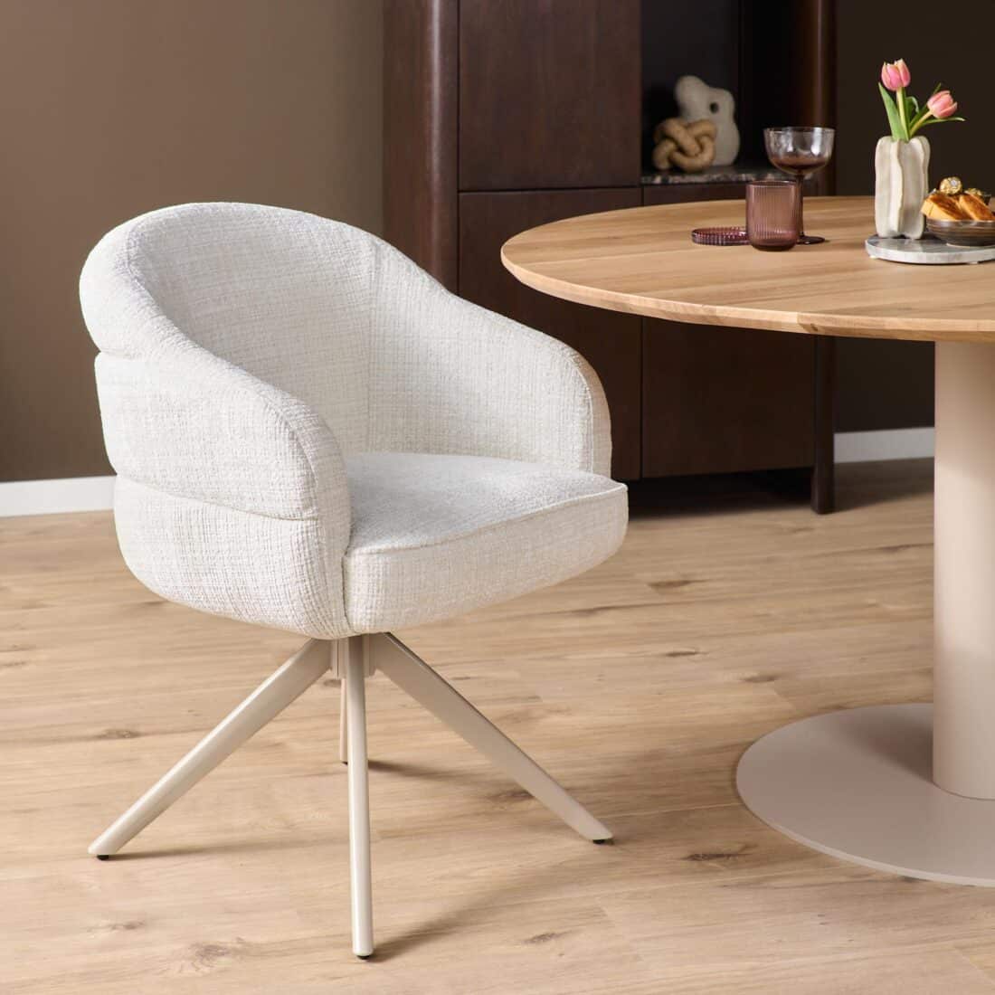 Starfurn Draaibare eetkamerstoel Bella Off White Poot Zand