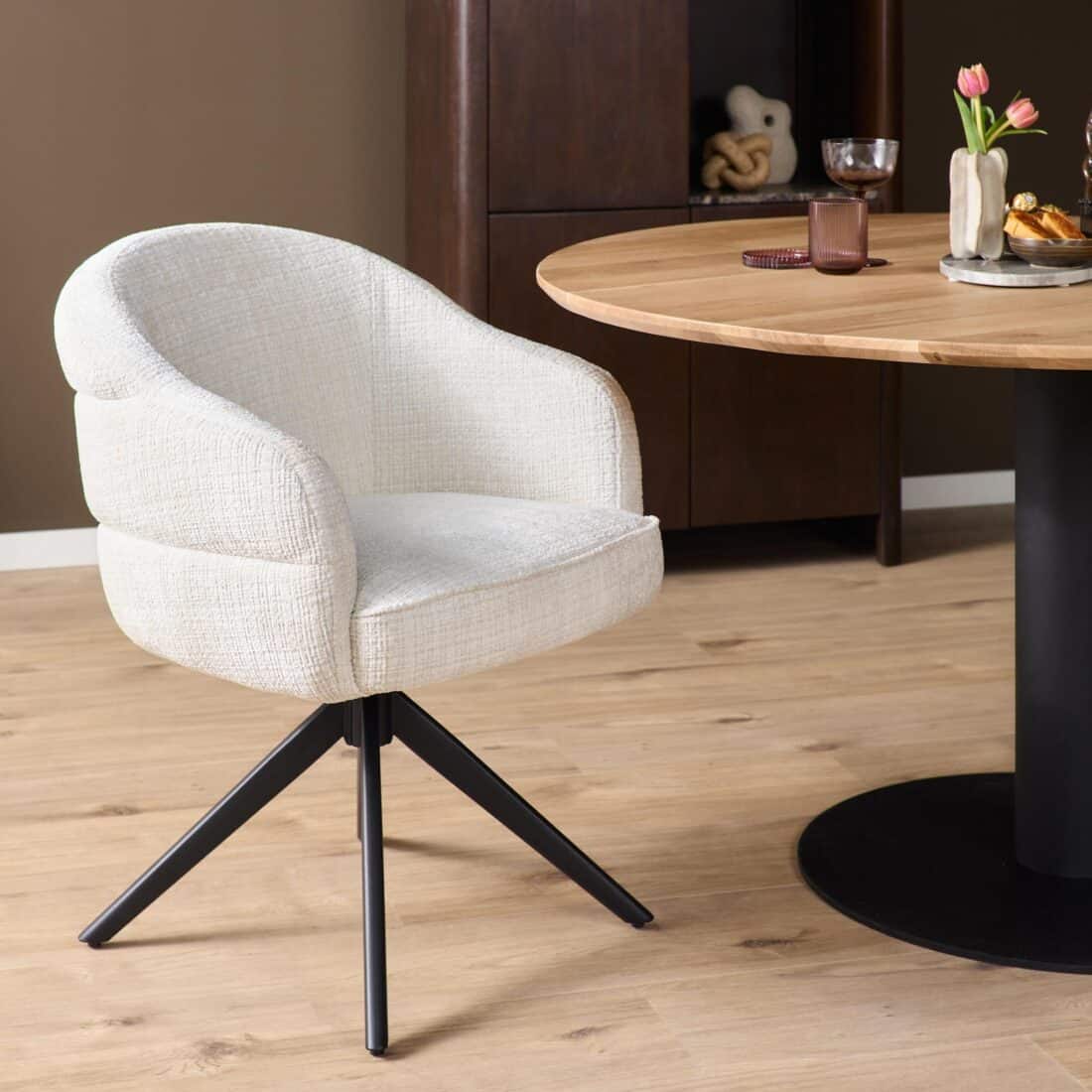 Starfurn Draaibare eetkamerstoel Bella Off White Poot Zwart