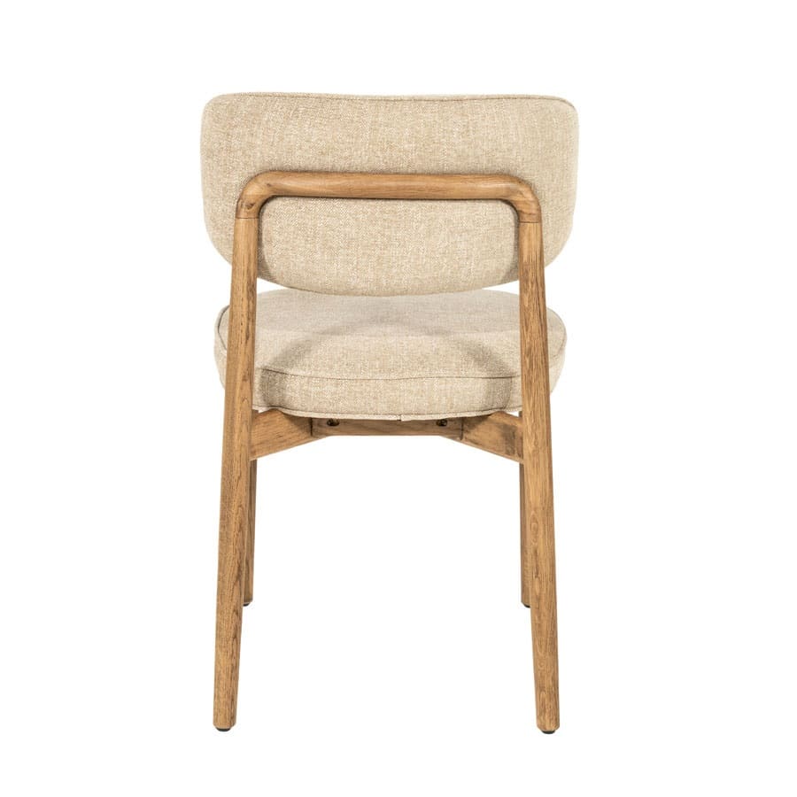 achterkant Eleonora eetkamerstoel Rune taupe onderstel bruin