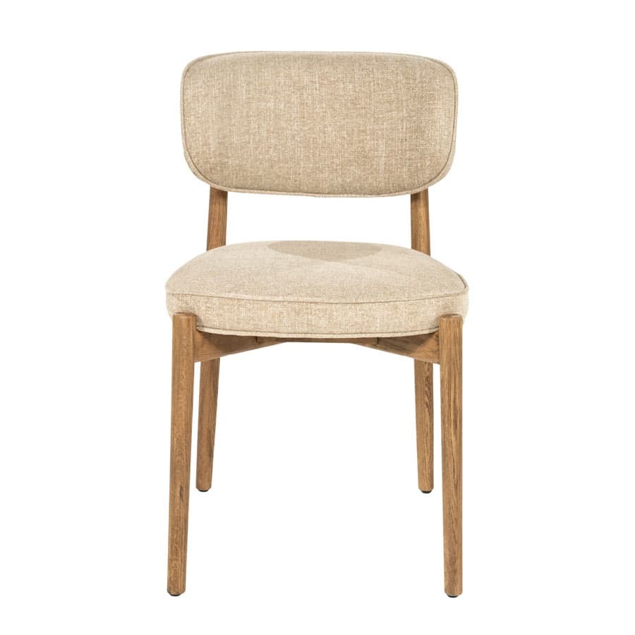 voorkant Eleonora eetkamerstoel Rune taupe onderstel bruin