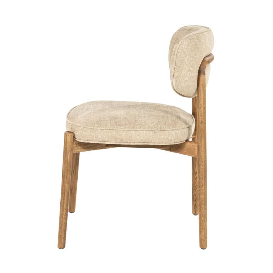 zijkant Eleonora eetkamerstoel Rune taupe onderstel bruin