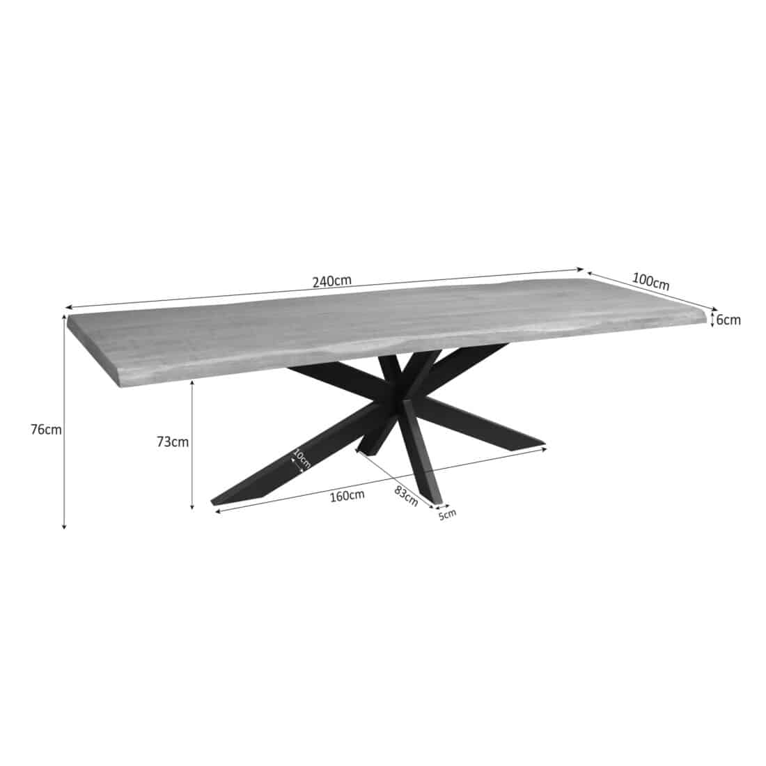 Starfurn Boomstamtafel Dakota Naturel Mangohout 240 Cm