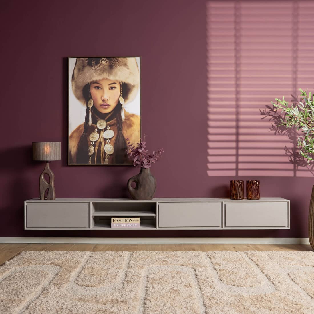 Starfurn Zwevend tv meubel Ambiance Taupe Mangohout 240 cm