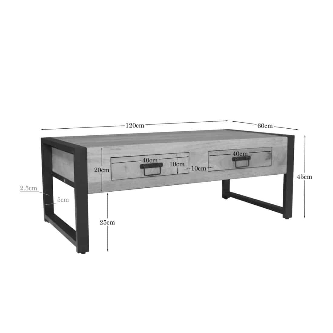 Starfurn Salontafel Britt Met Twee Lades Naturel Mangohout 120 Cm