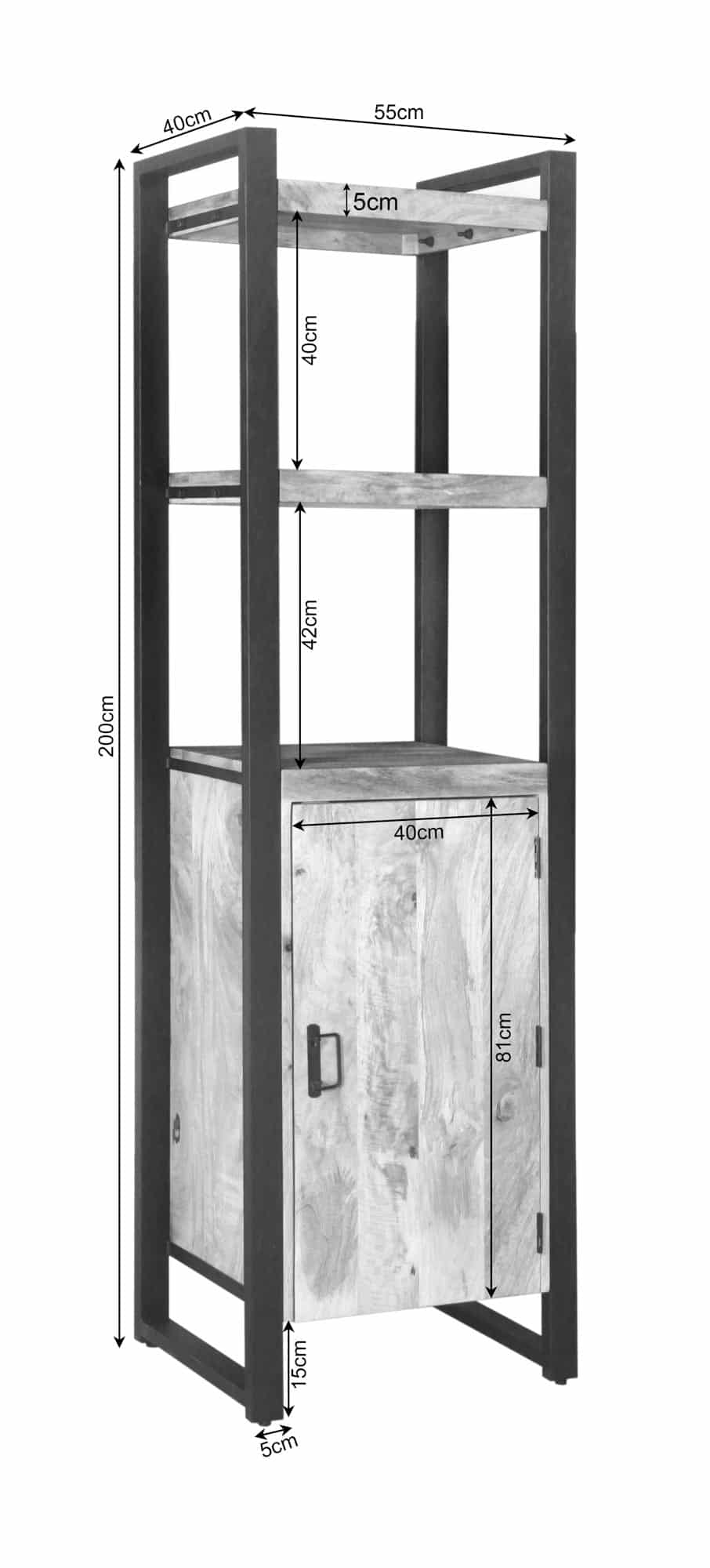 Starfurn Boekenkast Britt Met Deur Naturel Mangohout 55 Cm