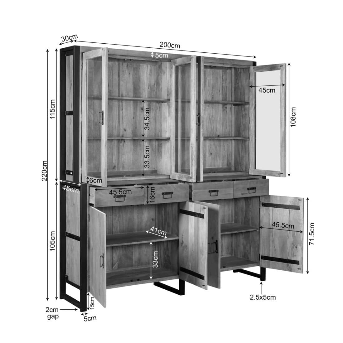 Starfurn Vitrinekast Britt Xxl Naturel Mangohout 200 Cm