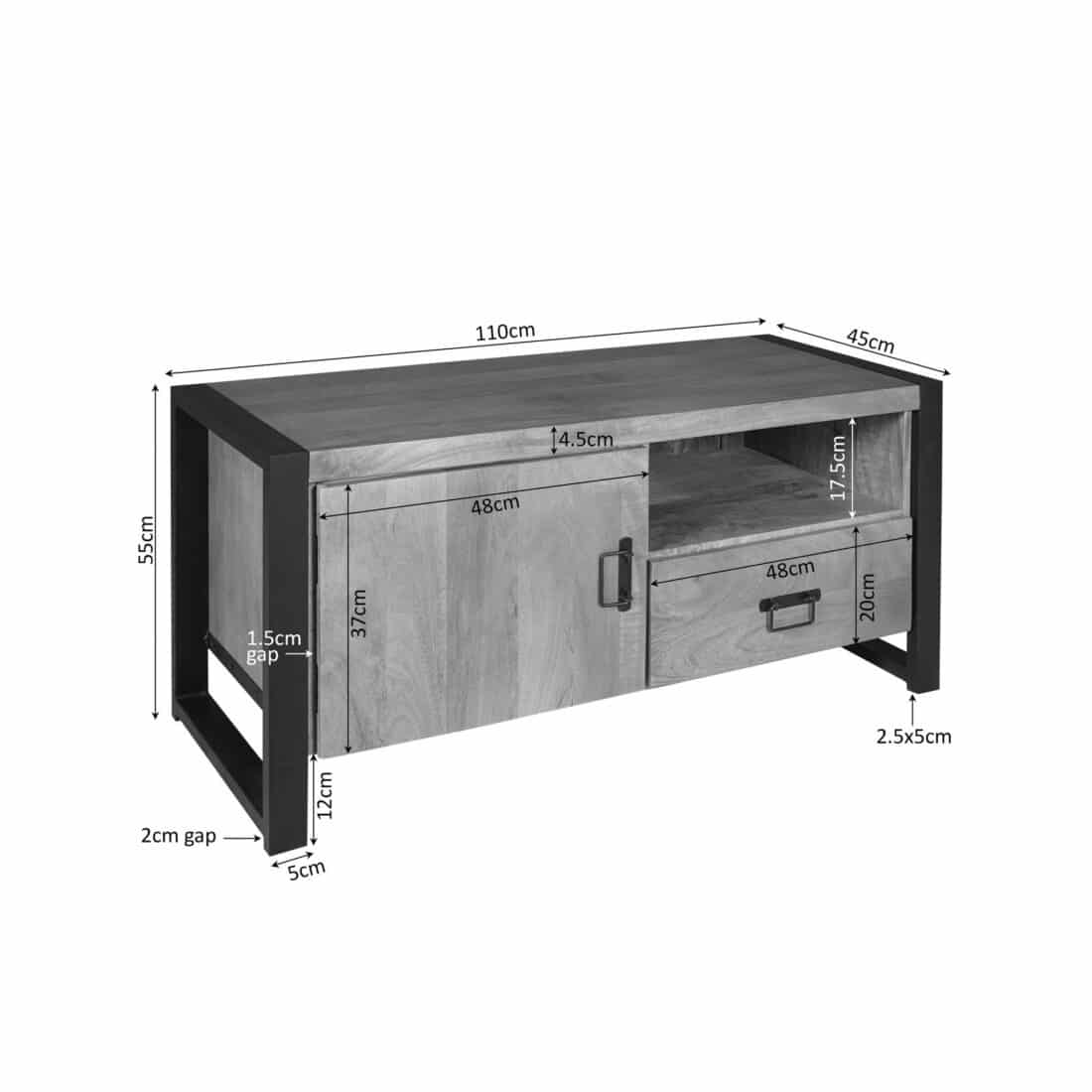Starfurn Tv Meubel Britt Met Deur En Open Vak Naturel Mangohout 110 Cm