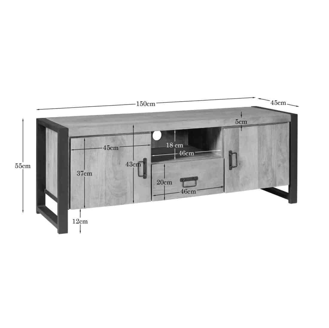 Starfurn Tv Meubel Britt Met Deuren En Lade Naturel Mangohout 150 Cm