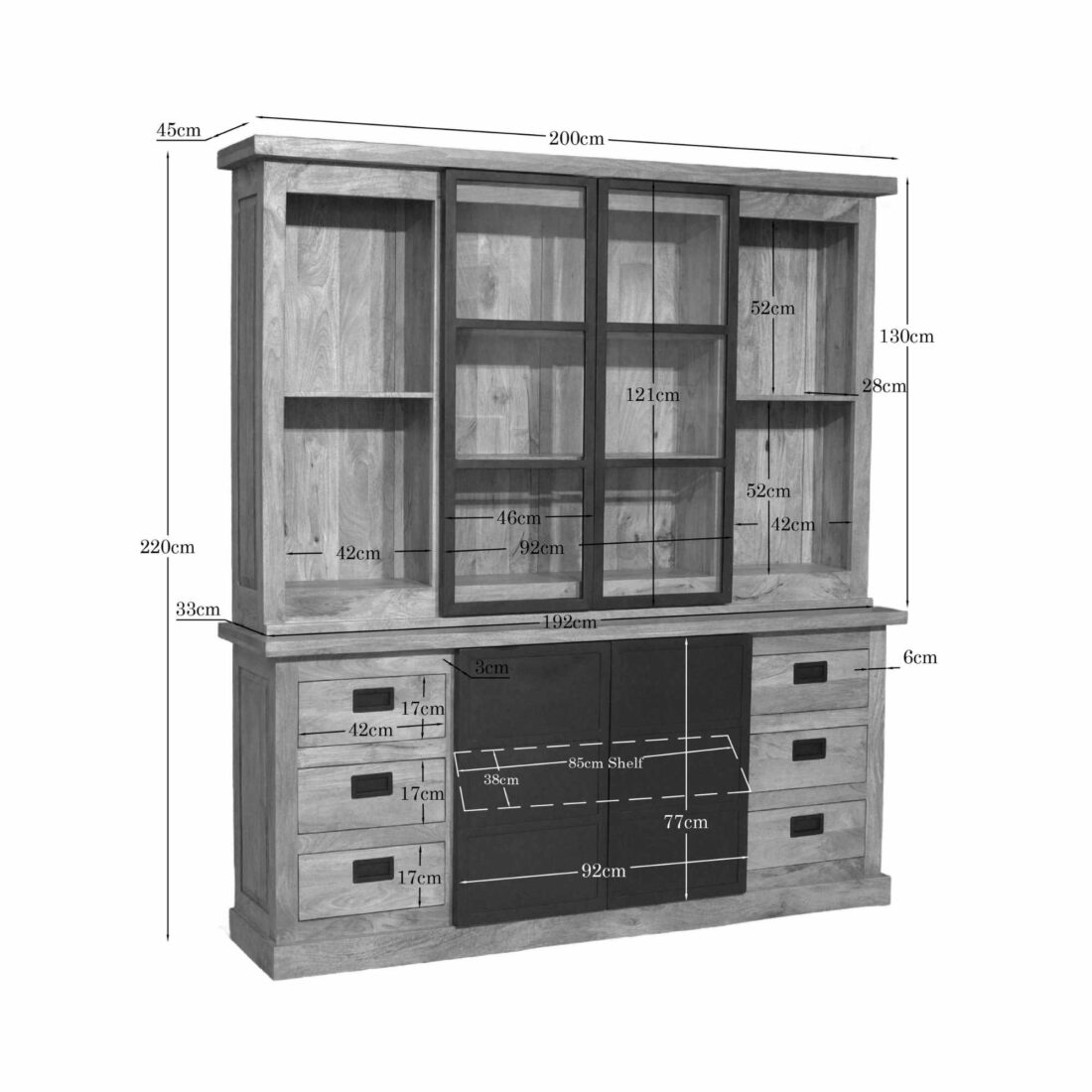 Starfurn Vitrinekast Noa Naturel Mangohout 200 Cm