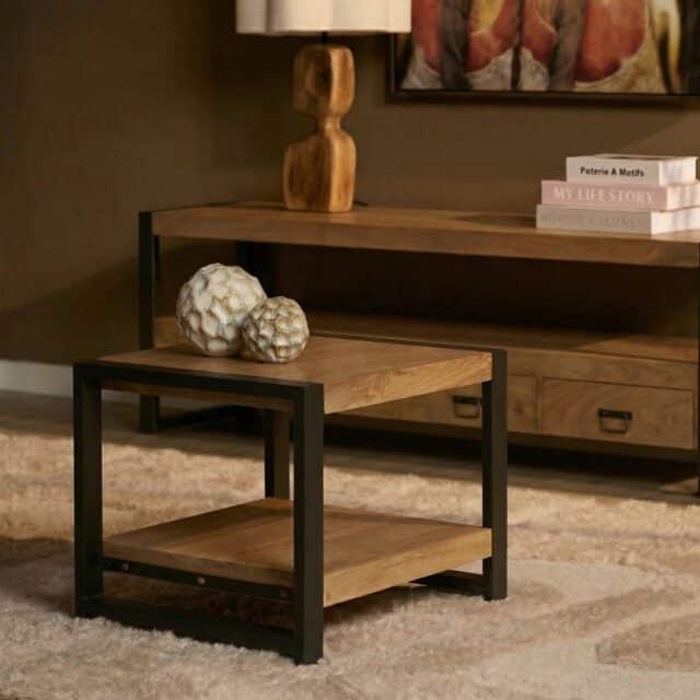 Starfurn Bijzettafel Britt met onderblad Naturel Mangohout 60 cm