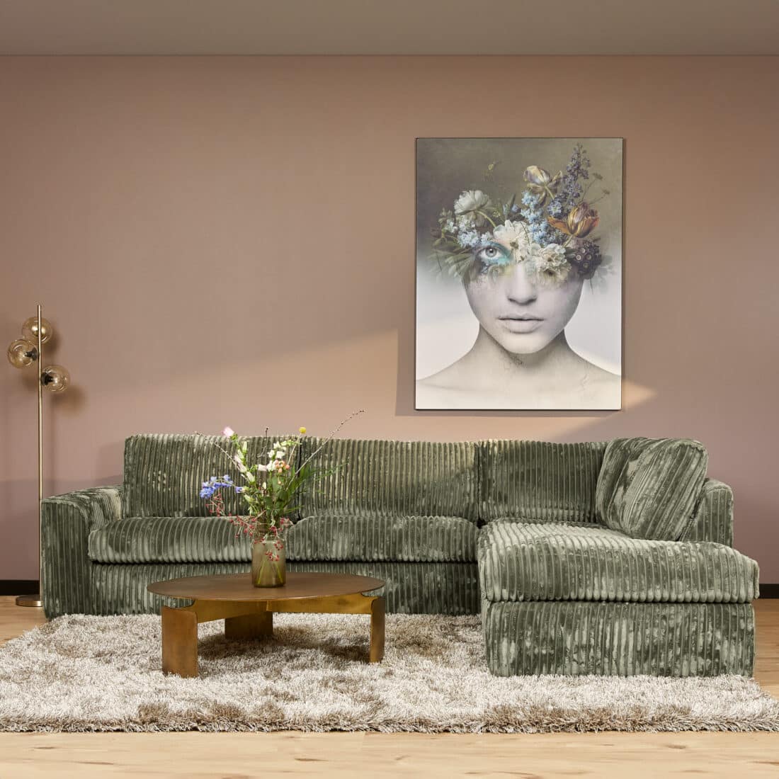 Starfurn MySofa Teddy Hoekbank Groen 2,5 zits+Divan Rechts